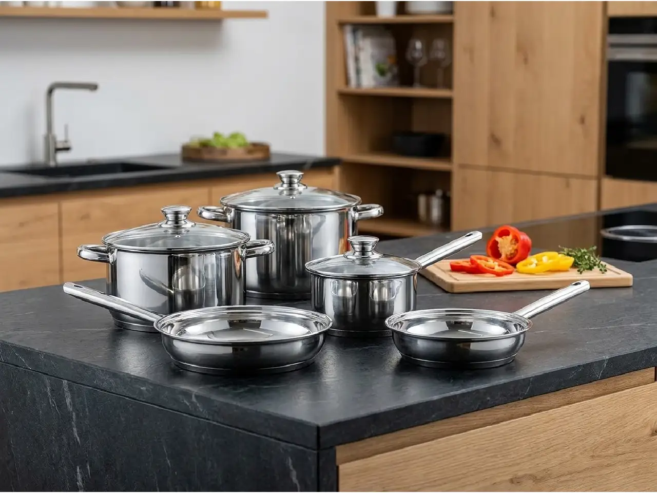 BergHOFF CookWare Gourmet SS Handles 8-Piece Pot and Pan Set