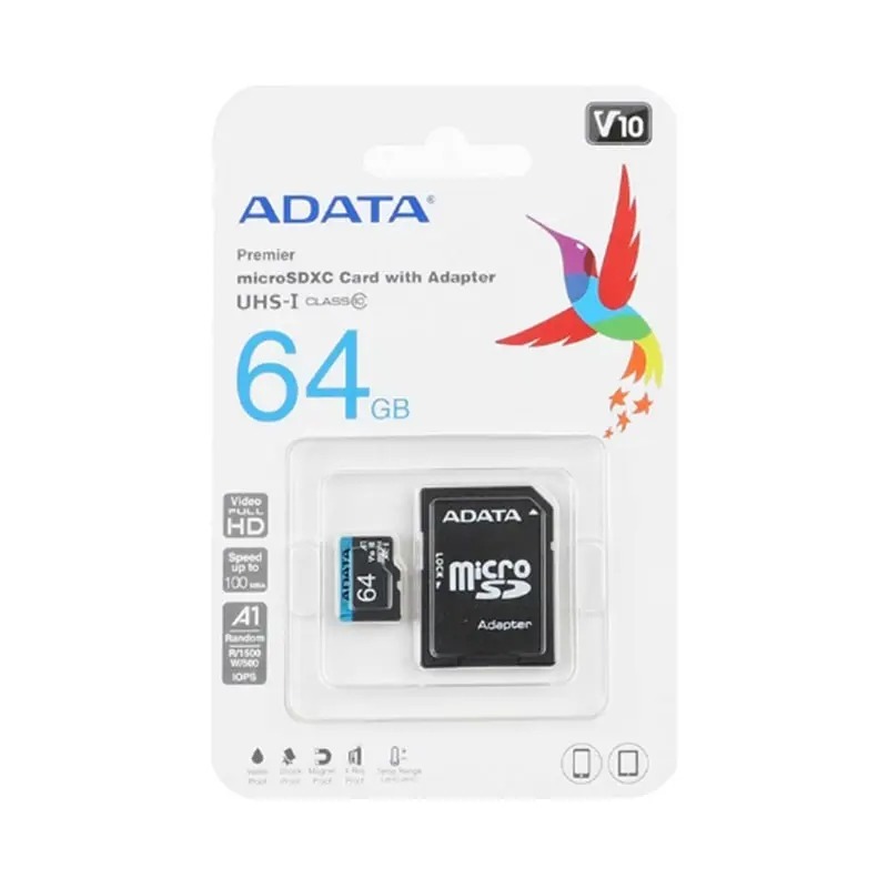 کارت حافظه میکرو اس‌دی ا‎ی‌دیتا مدل SDXC UHS-I V10 R100W25 با ظرفیت 64 گیگابایت به همراه  آداپتور image gallery