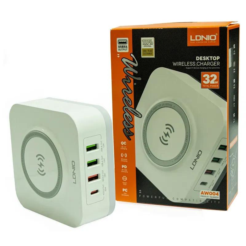 هاب شارژر 4 پورت و شارژر وایرلس الدینیو مدل AW004 توان 32 وات image gallery