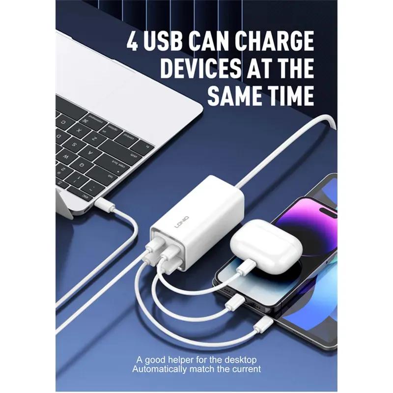 هاب شارژر 4 پورت الدینیو مدل A4610C Desktop Fast Charger توان 65 وات image gallery