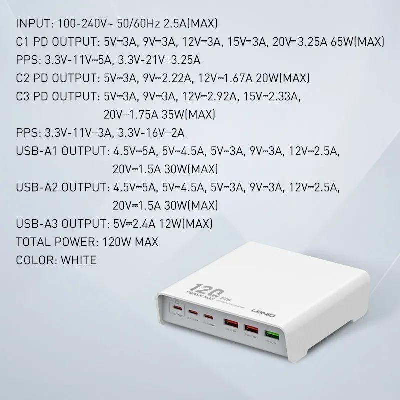 هاب شارژر 6 پورت الدینیو مدل Q605 توان 120 وات image gallery