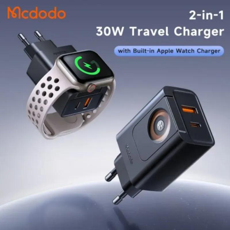 شارژر دیواری 2 پورت و شارژر وایرلس مک دودو مدل CH-370 توان 30 وات با قابلیت شارژ اپل واچ image gallery