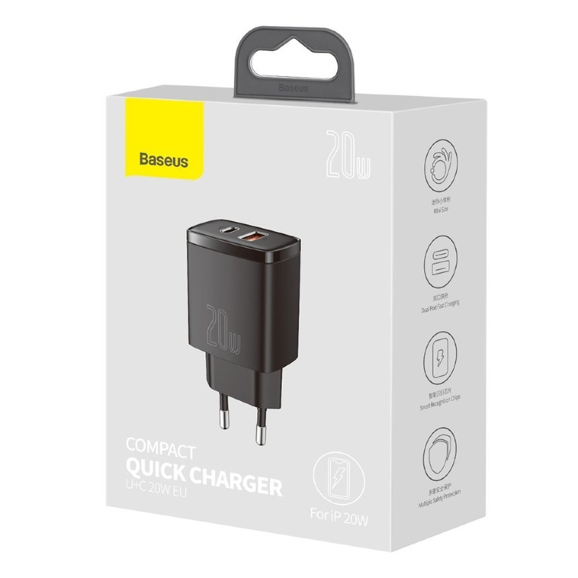 شارژر دیواری فست شارژ باسئوس مدل Compact Quick Charger U+C PD QC CCCP20UE CCXJ-B01 EU توان 20 وات image gallery