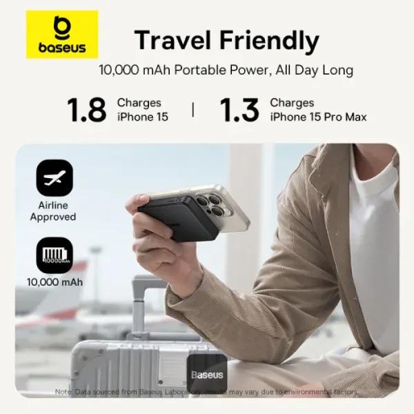 پاوربانک وایرلس 10000 مگنتی باسئوس مدل Airpow 2 Qi2 Magnetic P10080000123-00 توان 22.5 وات image gallery