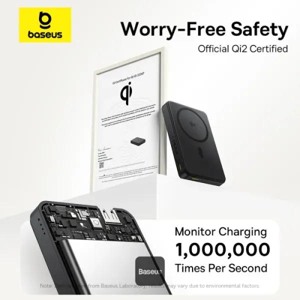 پاوربانک وایرلس 10000 مگنتی باسئوس مدل Airpow 2 Qi2 Magnetic P10080000123-00 توان 22.5 وات image gallery