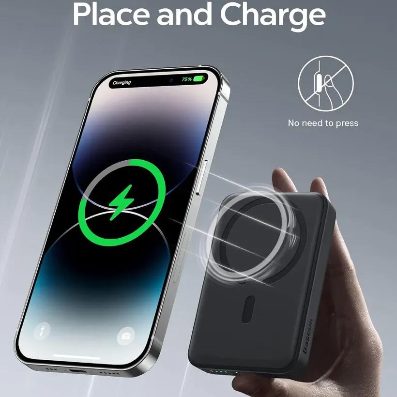 پاوربانک وایرلس 10000 مگنتی باسئوس مدل PPCX030002 توان 20 وات image gallery