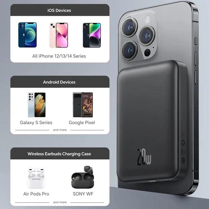 پاوربانک وایرلس 10000 مگنتی باسئوس مدل PPCX030002 توان 20 وات image gallery