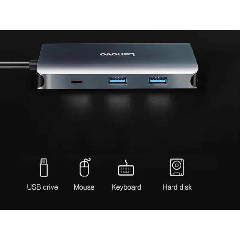 هاب 7 پورت تایپ سی لنوو مدل LX0807G New Multifunctional Type C Hub image gallery