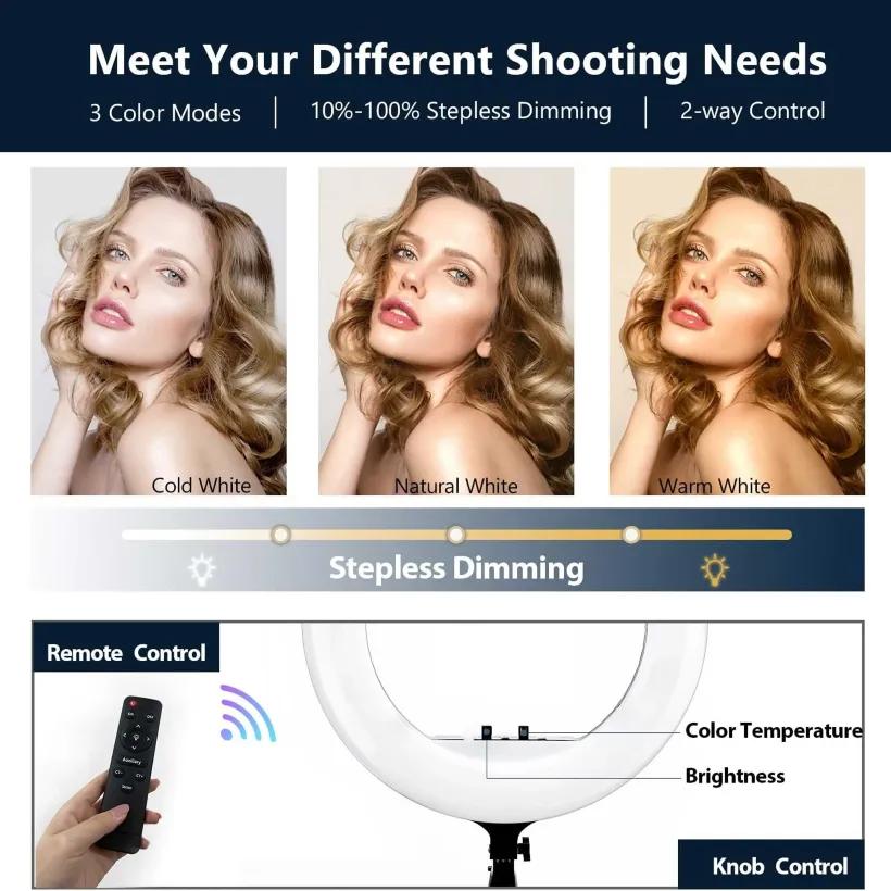 رینگ لایت بیوا مدل RL-03 65W LED Soft Ring Light سایز 21 اینچ با سه پایه و 3 هولدر image gallery