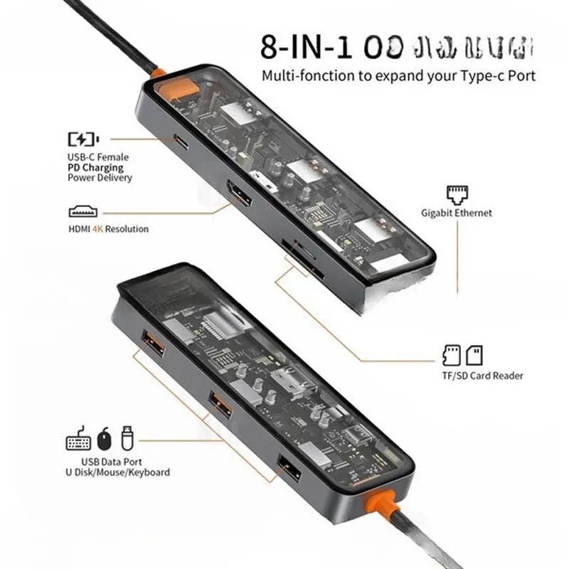 هاب 8 پورت تایپ سی بیوا مدل HUB-03 Type-C 8 in 1 Docking Station image gallery