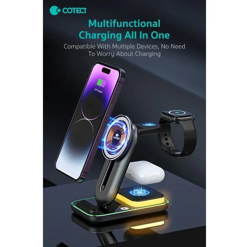 استند و شارژر وایرلس چندکاره مگنتی کوتتسی مدل BS-003 4 in 1 image gallery