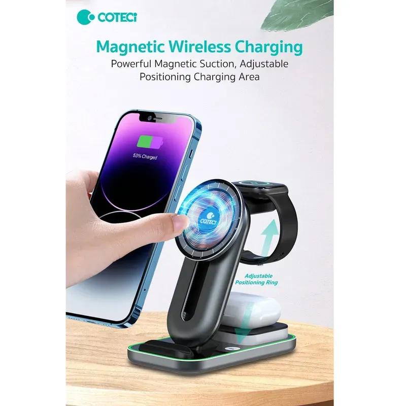 استند و شارژر وایرلس چندکاره مگنتی کوتتسی مدل BS-003 4 in 1 image gallery