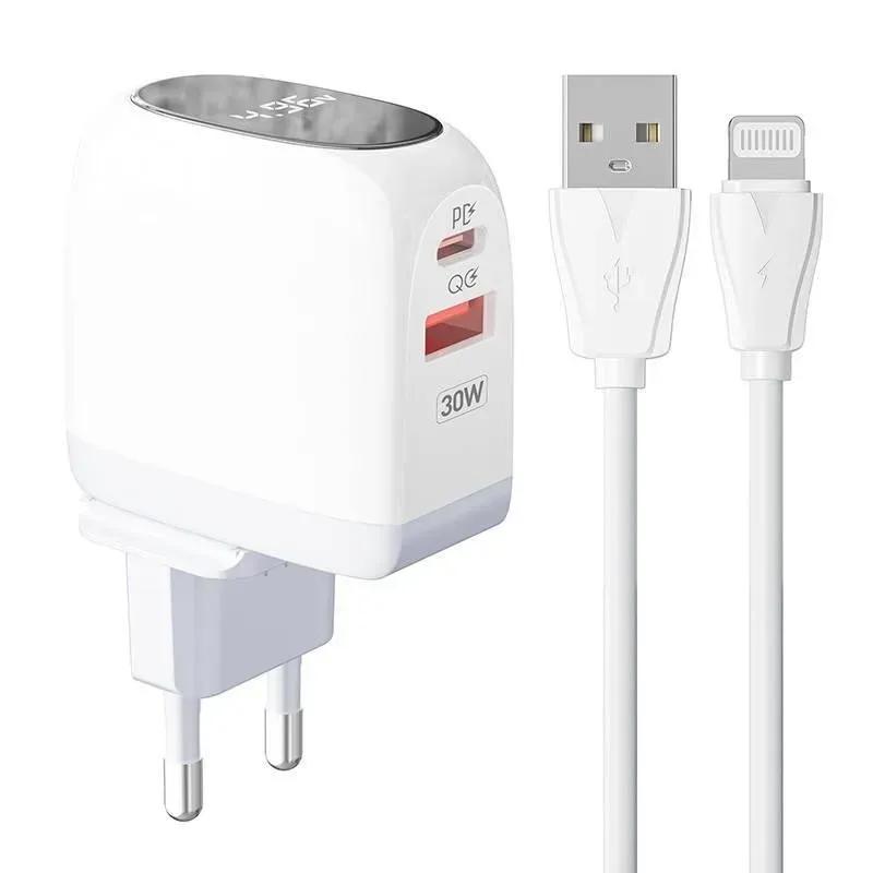 شارژ دیواری فست شارژ الدینو مدل A2522C Fast Wall Charger 30W PD QC3 LED توان 30 وات همراه کابل image gallery