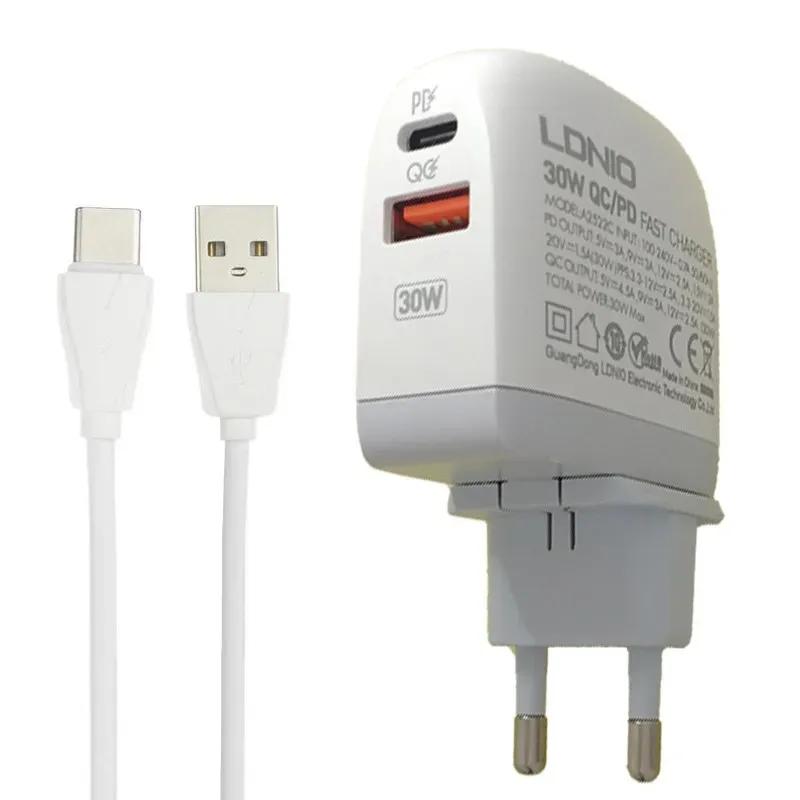 شارژ دیواری فست شارژ الدینو مدل A2522C Fast Wall Charger 30W PD QC3 LED توان 30 وات همراه کابل image gallery