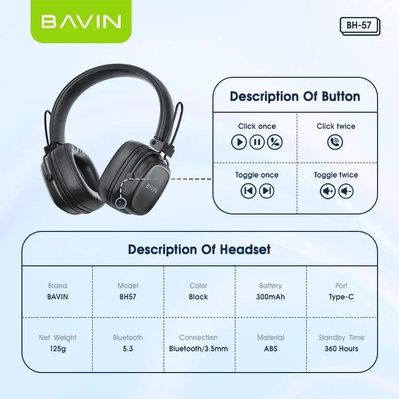 هدفون بلوتوث باوین مدل BH57 image gallery