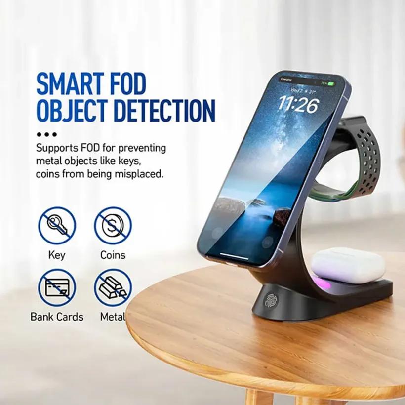 استند و شارژر وایرلس چندکاره مگنتی بیوا مدل WLC-13 3in1 Fast Wireless Charger با امکان شارژ اپل واچ image gallery