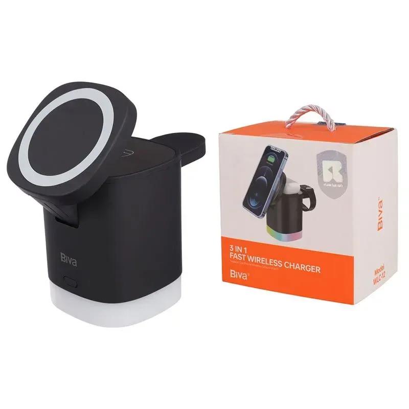 استند و شارژر وایرلس چندکاره مگنتی بیوا مدل WLC-12 3in1 Fast wireless Charger با امکان شارژ اپل واچ image gallery