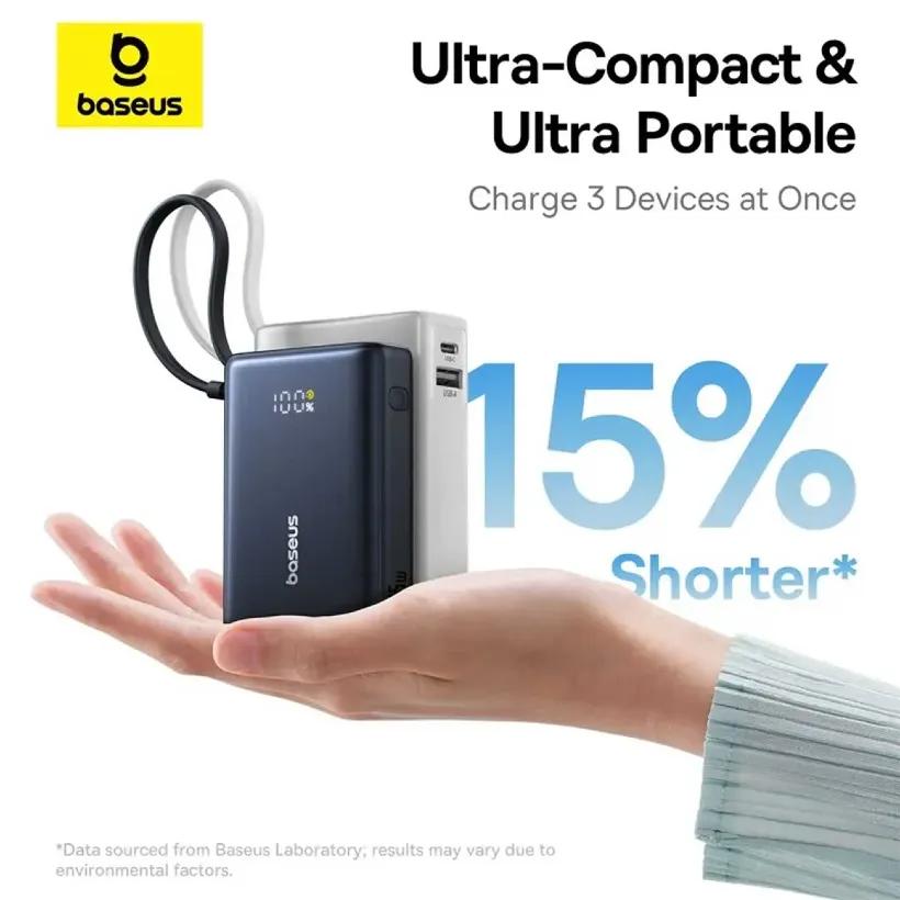 پاوربانک باسئوس مدل Picogo P10076803123 ظرفیت 10000mAh توان 45 وات همراه با کابل متصل image gallery