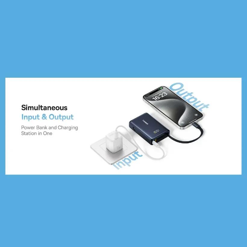 پاوربانک باسئوس مدل Picogo P10076803123 ظرفیت 10000mAh توان 45 وات همراه با کابل متصل image gallery