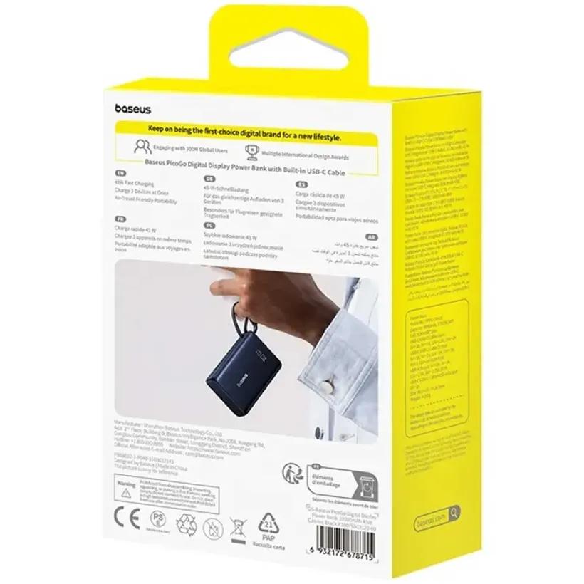پاوربانک باسئوس مدل Picogo P10076803123 ظرفیت 10000mAh توان 45 وات همراه با کابل متصل image gallery