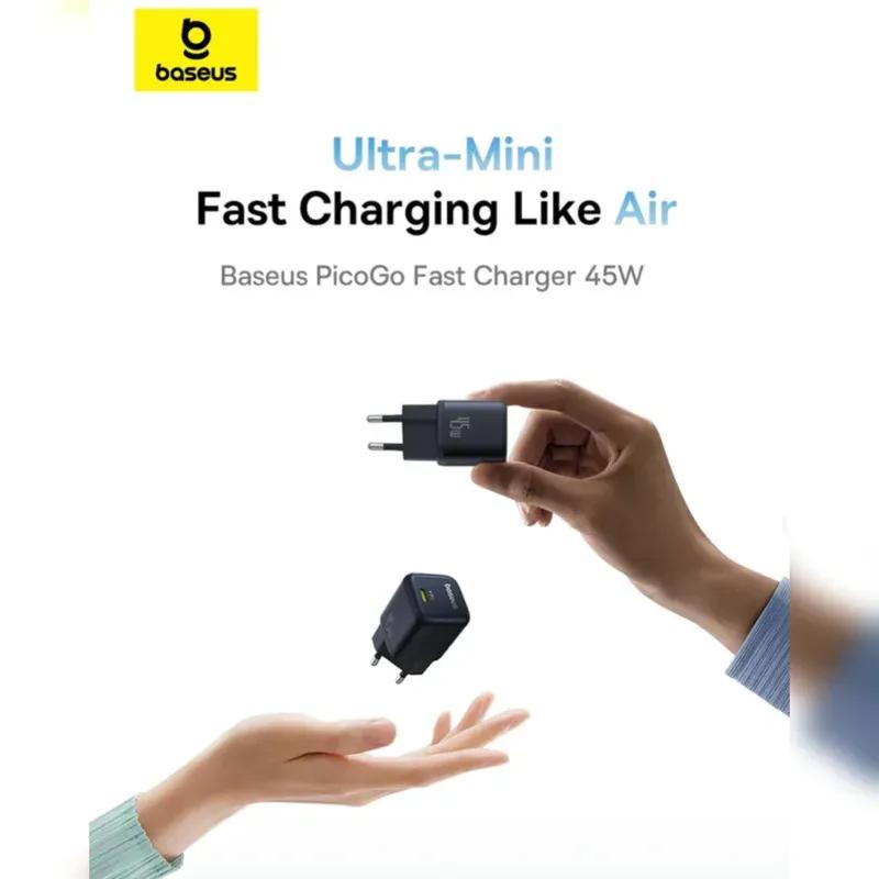 شارژر دیواری فست شارژ باسئوس مدل  Baseus PicoGo GaN 45W P10176800123-00 توان 45 وات image gallery
