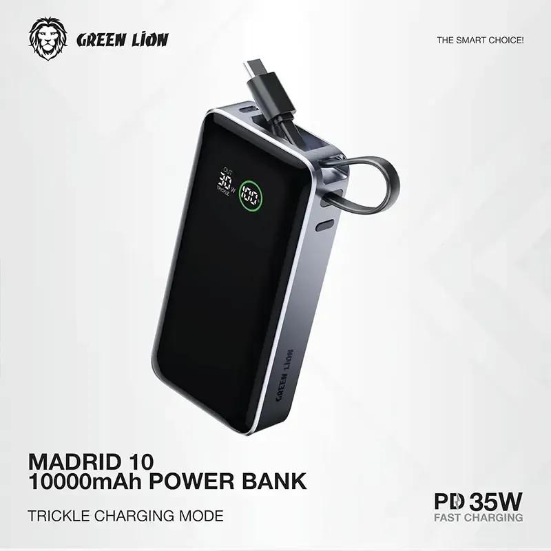 پاوربانک 10000 گرین لاین  مدل Madrid 10 GL-PX31 GNMAD10PBKGY توان 35 وات با کابل متصل image gallery
