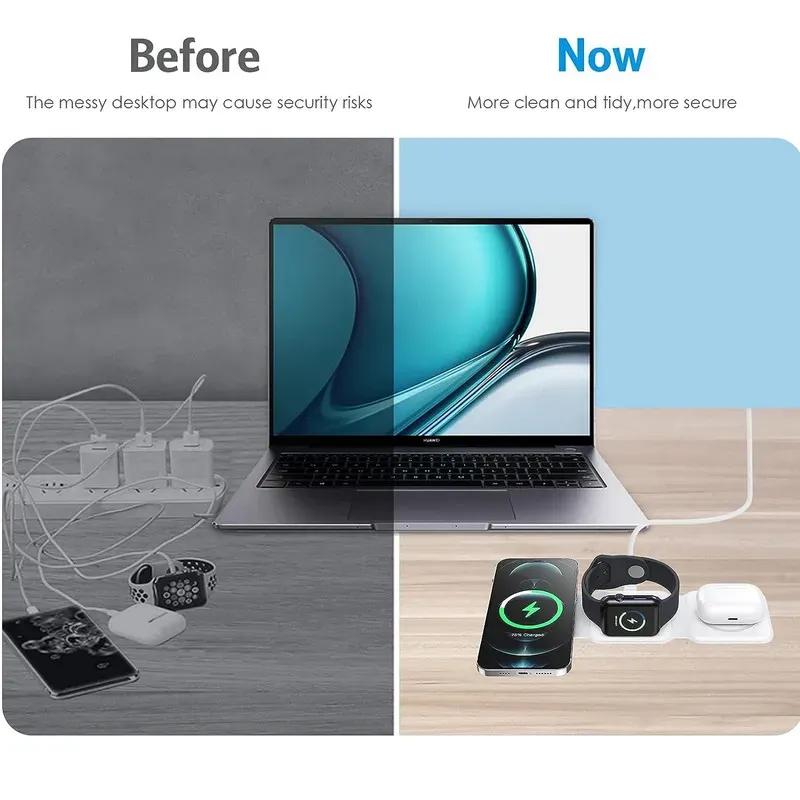 شارژر بی‌سیم مدل 3in1 magnetic wireless charger C105 image gallery