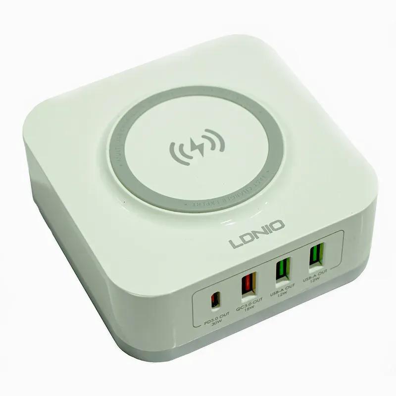 هاب شارژر 4 پورت و شارژر وایرلس الدینیو مدل AW004 توان 32 وات