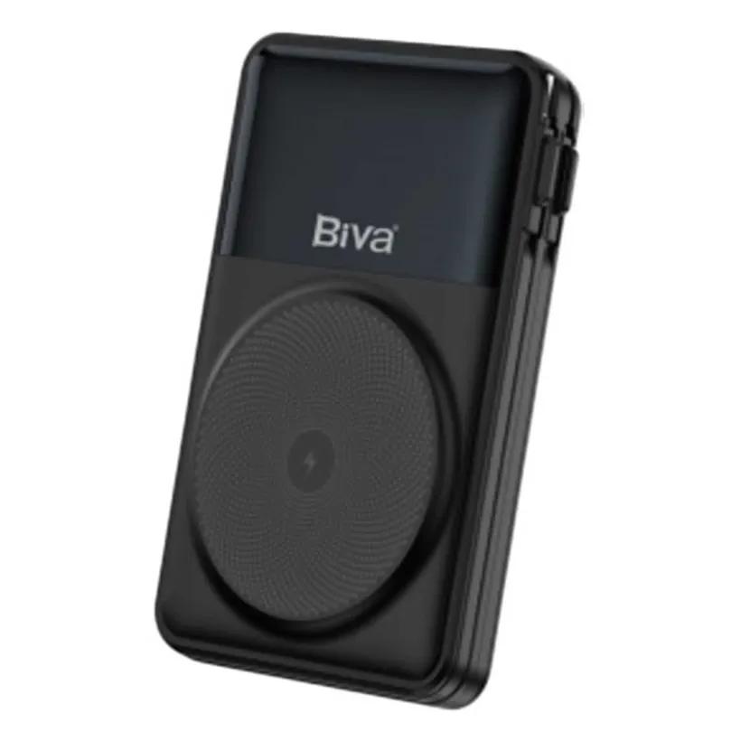 پاوربانک وایرلس 10000 مگنتی بیوا مدل BP-028 Magnetic Wireless توان 22.5 وات با کابل متصل و استند