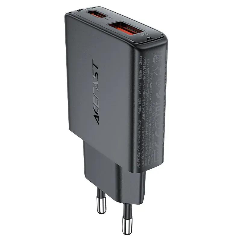شارژر دیواری ایس فست مدل A69 PD30W GaN Fast Charger توان 30 وات