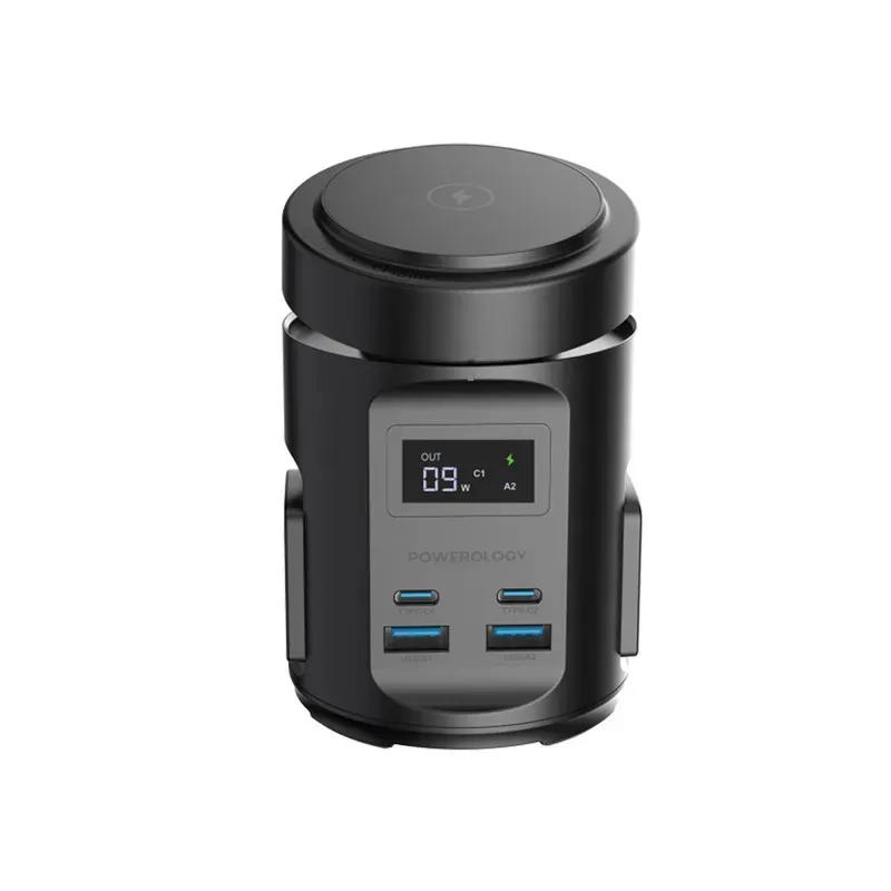 چند راهی برق و شارژر وایرلس مگ سیف پاورولوژی مدل MagSafe Power Hub PWCUQC014 دارای 4 پورت