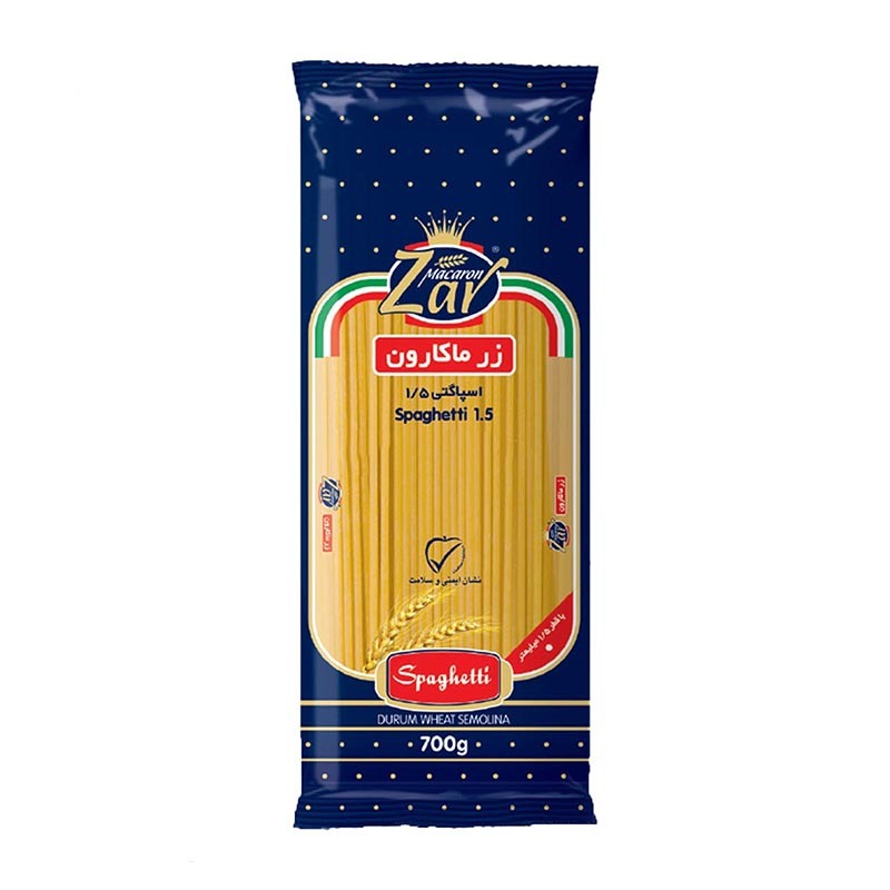 اسپاگتی زر ماکارون قطر 1/2 وزن 700 گرمی (کارتن 20 بسته‌ای)
