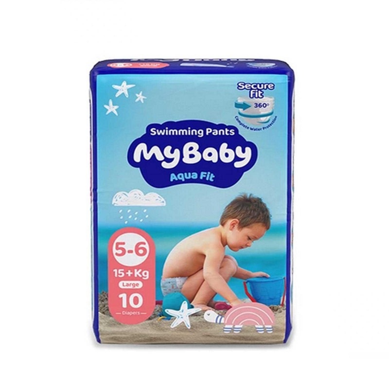 پوشک استخری مخصوص شنا مای بیبی مدل MyBaby Aqua Fit سایز بزرگ بسته 10 عددی (کارتن 6 بسته‌ای)