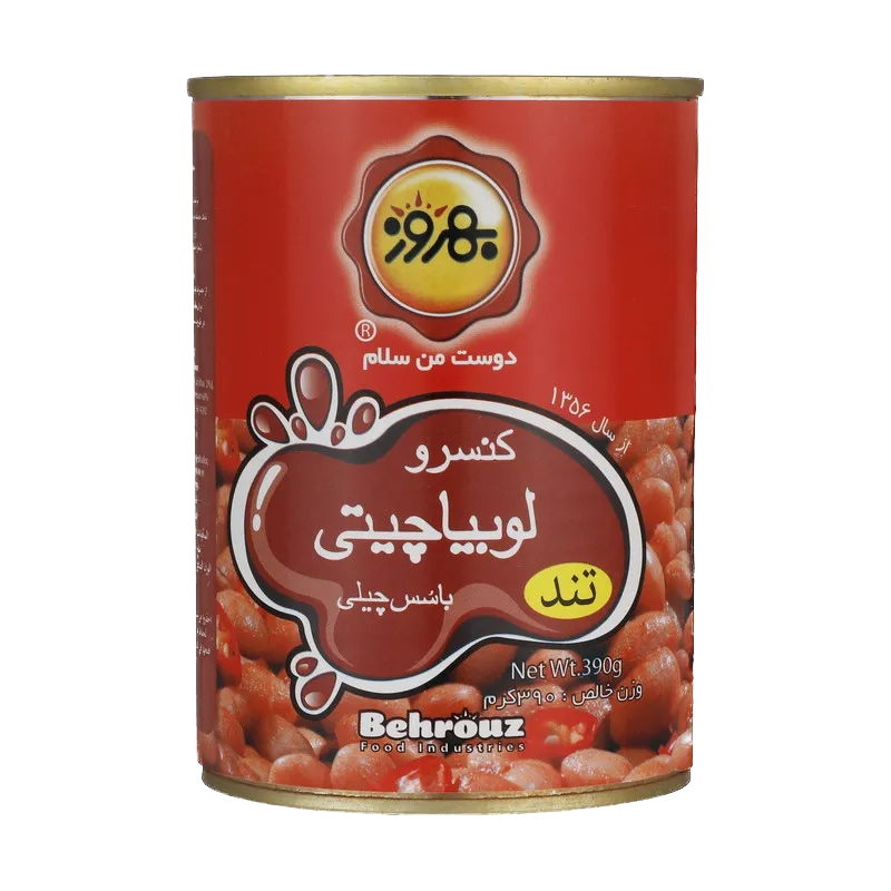 کنسرو لوبیا با سس گوجه فرنگی بهروز وزن 390 گرمی (بسته 24 عددی)