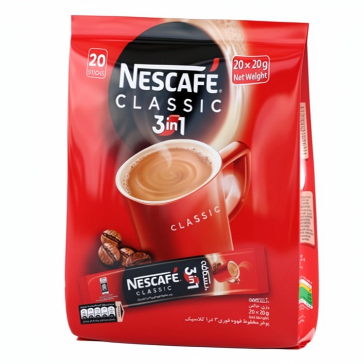  قهوه فورى ٣ در ١ نسکافه پاکتی وزن 20 گرم بسته 32 عددی (کارتن ۱۰ عددی)