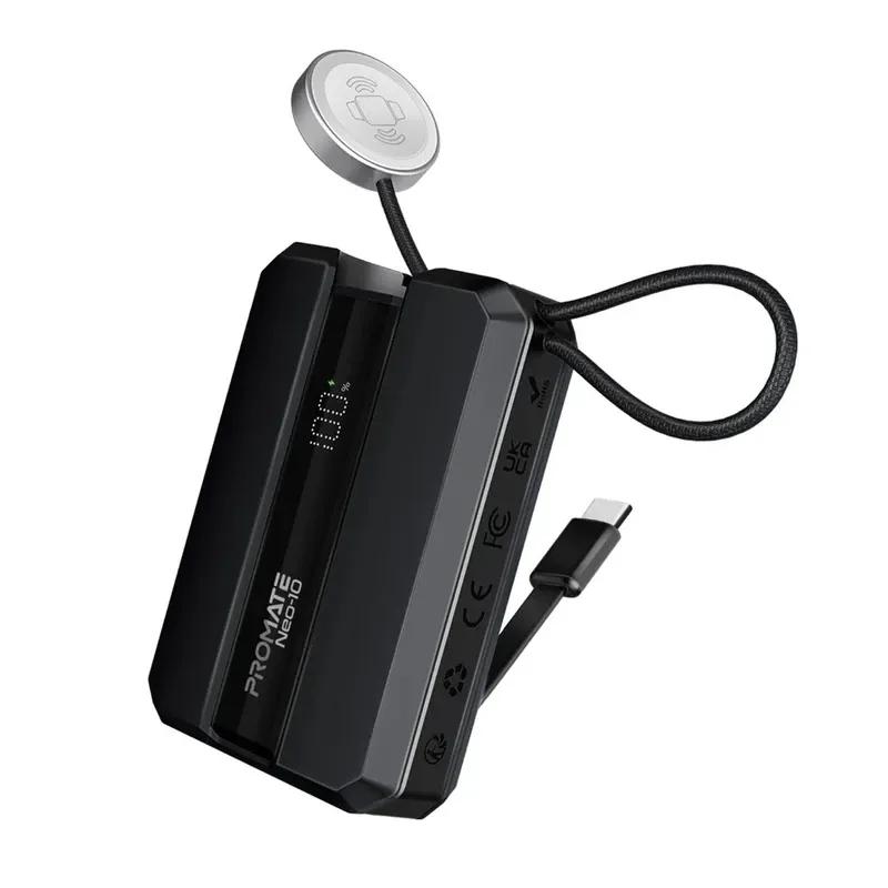 پاوربانک پرومیت مدل Promate NEO-10.BLACK به ظرفیت 10000 میلی‌ آمپر ساعت و دارای پد شارژ اپل واچ