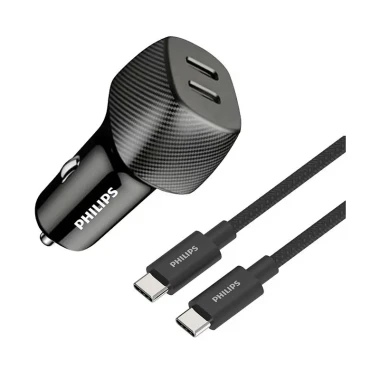 شارژر فندکی فیلیپس مدل Philips DLP5522CC Dual Port USB-C Car Charger توان 60 وات
