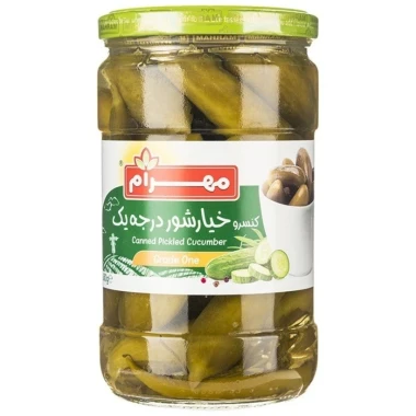 خیارشور درجه یک مهرام وزن 680 گرمی (بسته 12 عددی)