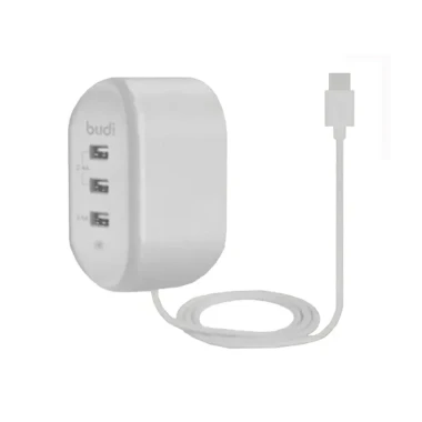 شارژر دیواری 24 وات بودی مدل Budi M8J312EM با خروجی USB و کابل microUSB - سفید