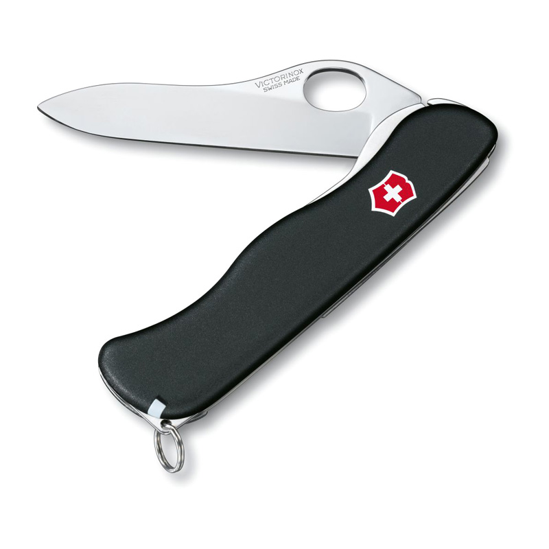 چاقوی شکاری 4 کاره ویکتورینوکس مدل Victorinox Sentinel Clip 0.8416.M3 مشکی تیغه صاف انگشتی با بست کمری