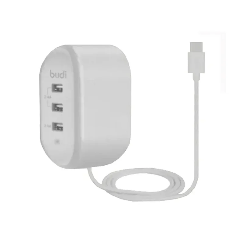 شارژر دیواری 24 وات بودی مدل Budi M8J312EM با خروجی USB و کابل microUSB - سفید